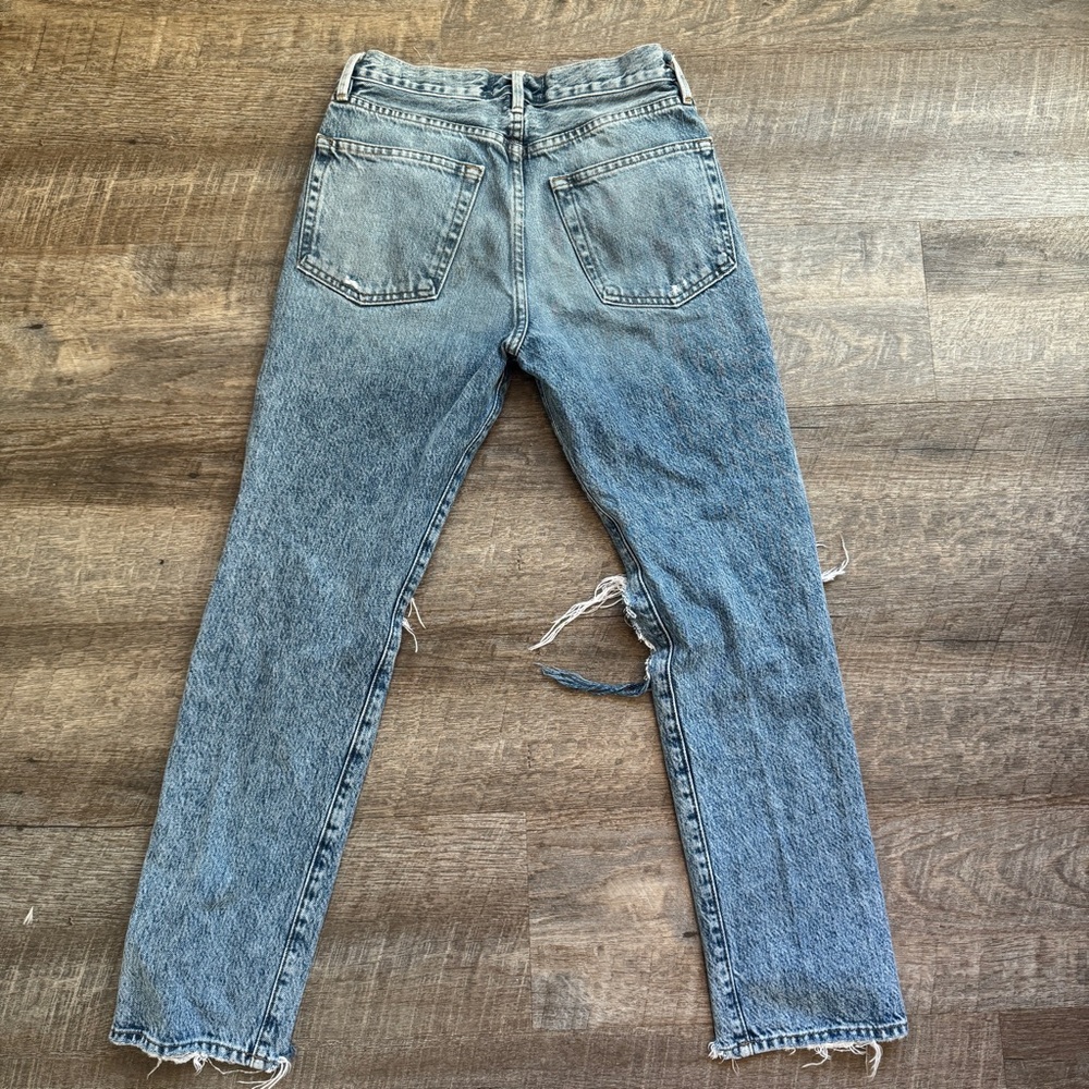 Frame Le Orginal Jeans High Rise Distressed Button Fly Cascade Blue Rips Size 25 - Picture 8 of 12